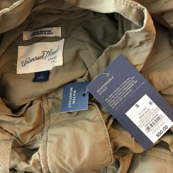 Universal Thread Water Resistant Beige Hooded Womens Rain Jacket S - Picture 4 of 6